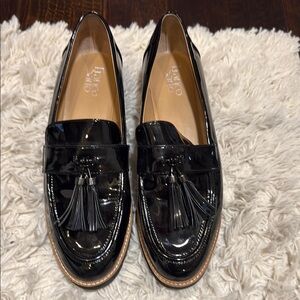 Franco Sarto Black Patent Loafers with Tassels